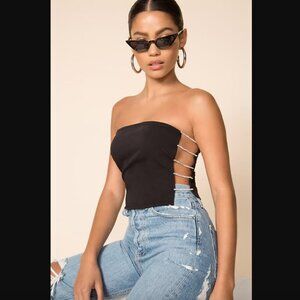 Superdown Jade Rhinestone Strapless Cut Out Tube Top XS